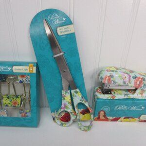 Pioneer Woman Floral Stationery 3Pc Set Scissors Stapler Binder Clips Office New